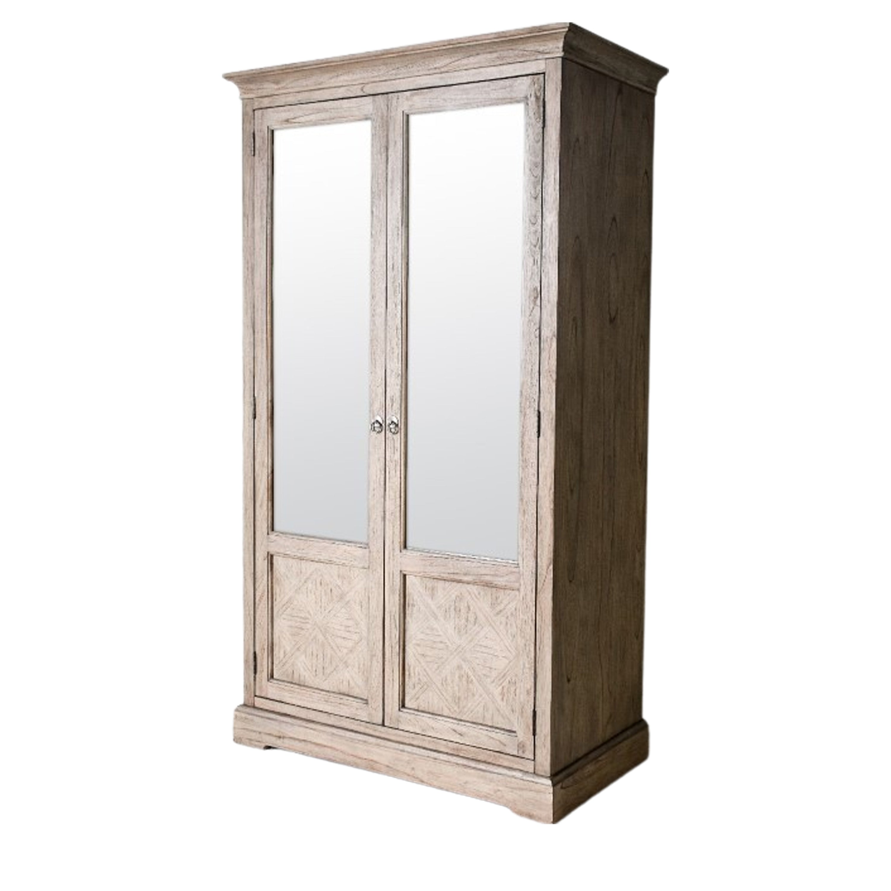 Tobago Aged Mindy Wood Mirrored Double Wardrobe